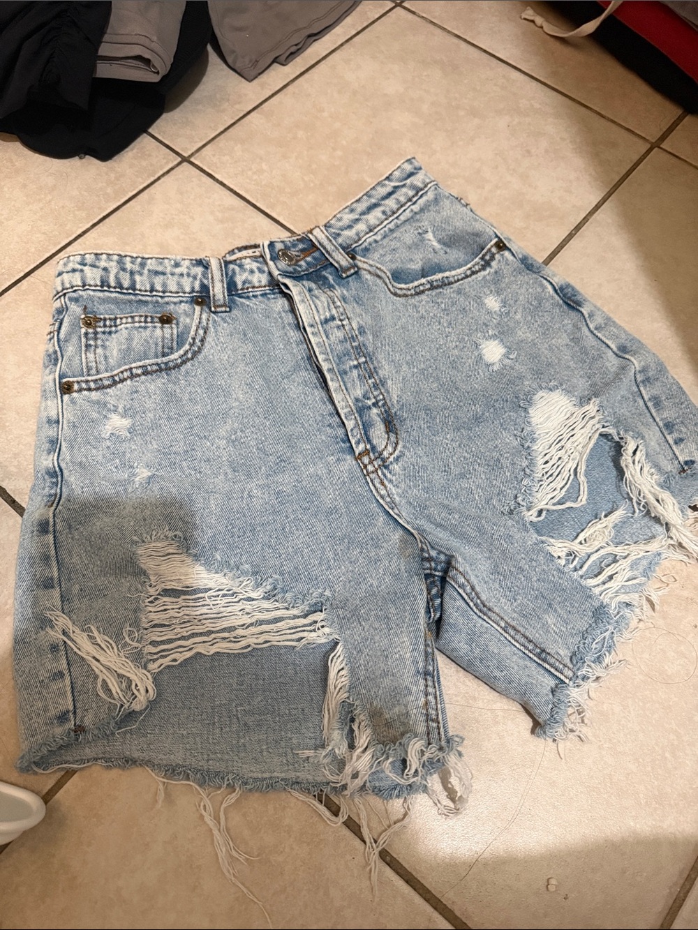 Light Wash Distressed Denim Shorts